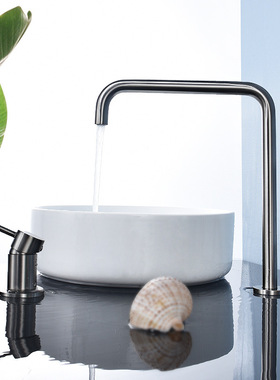 枪灰色欧式双孔面盆冷热分体洗脸盆洗头花洒洗手盆白色创意水龙头