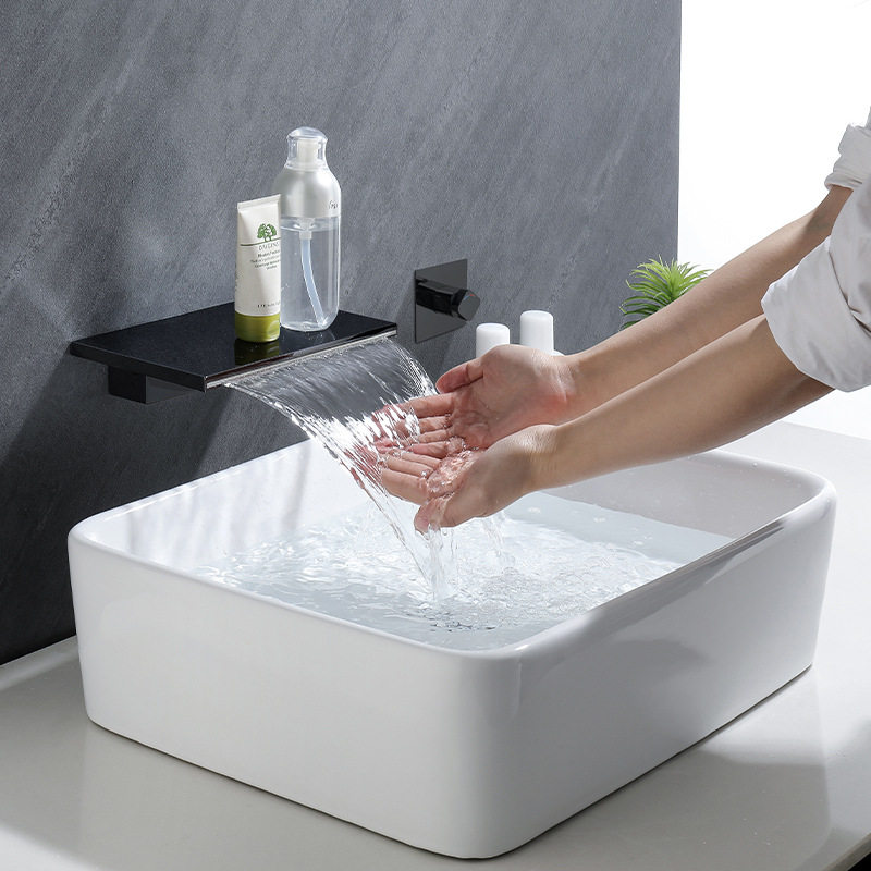 大出水瀑布嘴面盆龙头欧式暗装暗藏式二件套单把冷热水全铜水龙头