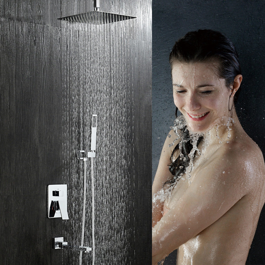 酒店工程入墙式多功能洗浴喷头带手持摇摆下出水龙头淋浴花洒套装