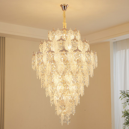 法式轻奢复式楼大吊灯高级感别墅酒店大堂长吊灯loft挑空楼梯灯具