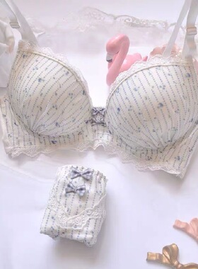 小清新大码胖MM蝴蝶结D罩杯文胸套装85C90C90D95B95C95D100B100C