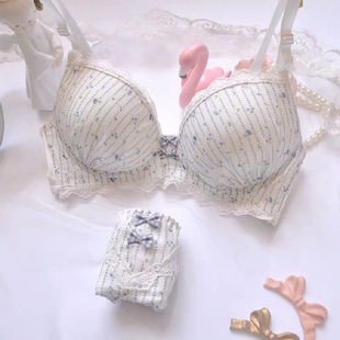 小清新大码胖MM蝴蝶结D罩杯文胸套装85C90C90D95B95C95D100B100C