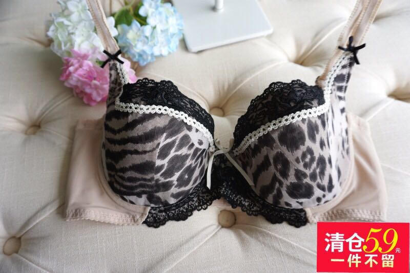 性感豹纹诱惑e罩杯胖m文胸蕾丝