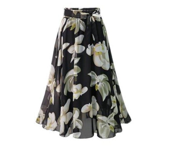 2019夏欧美外贸大码花色雪纺半身裙 2色6码 Flower Printed Skirt