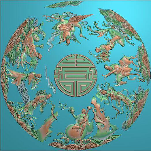 灰度图 浮雕图 八仙过海圆台精雕图 八仙圆台3精雕图 带线 jdp