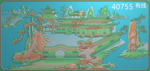 40755山水房子横精雕图 浮雕图灰度图 有线