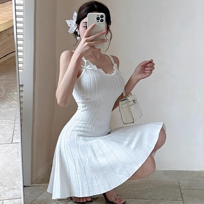 收腰蝴蝶结伞裙名媛聚会礼服裙子