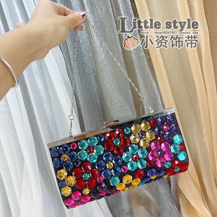 新款 台湾钻精致晚宴手拿包腋下包 小方包手工钉珠串珠包