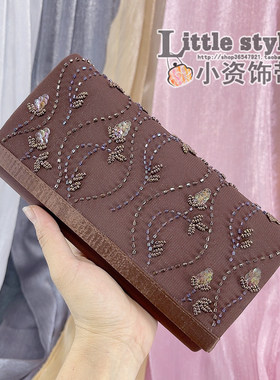 缎面斜挎腋下包珠绣钉珠赫本风