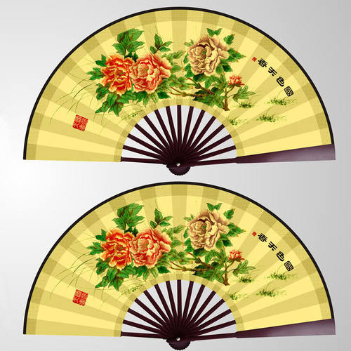 戏曲贵妃醉酒绢布折扇支持扇骨刻字古风跳舞表演蝴蝶牡丹梅花扇子