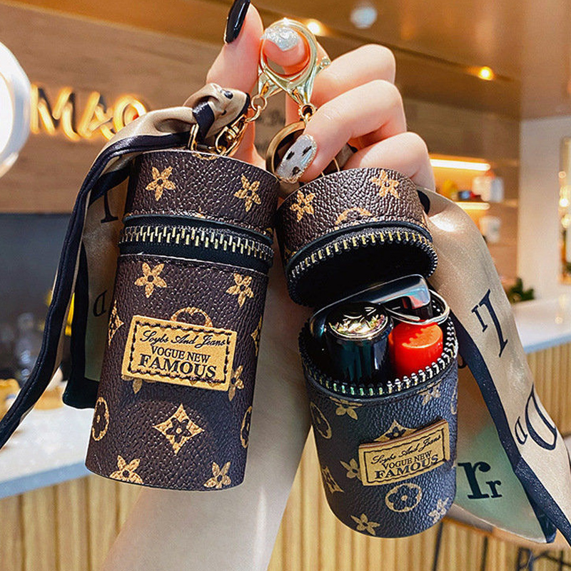 老花迷你圆筒钥匙零钱包