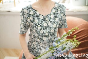利伯缇liberty复古花瓣领黑玫瑰棋盘格连衣裙设计感夏