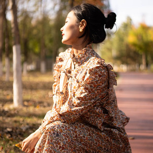 LIBERTY奇异蘑菇复古两件套夹棉马甲 连衣裙 长袖