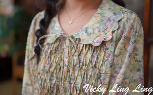 连衣裙秋款 饰八分袖 裙摆波浪边装 LIBERTY重工手工捏花