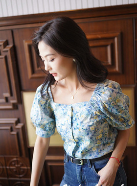 LIBERTY油画风短袖法式衬衫夏新款