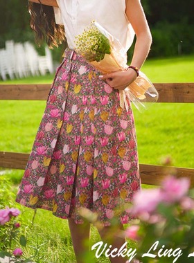 特 LIBERTY粉色郁金香半身裙+liberty白色上衣 夏新款