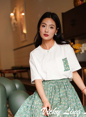 日本天竺棉装饰LIBERTY宽松白色t恤