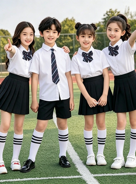 六一儿童白色衬衫小学生男童表演出服毕业拍照运动会短袖女童衬衣