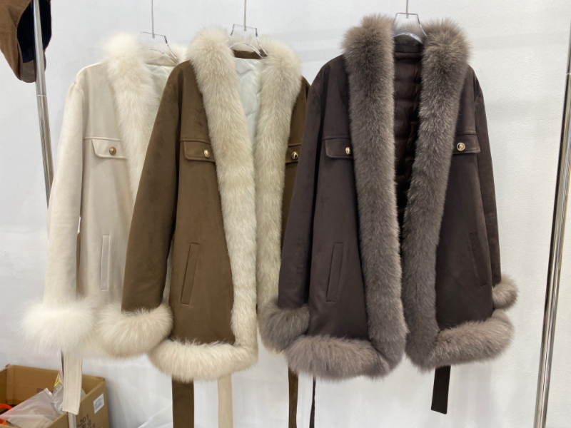 狐狸毛皮草外套女冬腰带淑女休闲廓形加厚羽绒服鹅绒内胆毛毛大衣