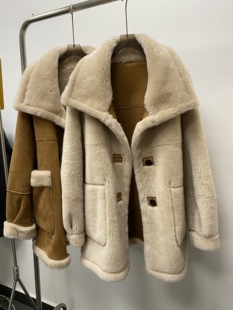 两面穿百分羊毛羊剪绒韩版 女士皮毛一体皮草外套 慵懒贵气显瘦长袖