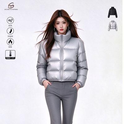 肯豆短款立领加厚羽绒服女