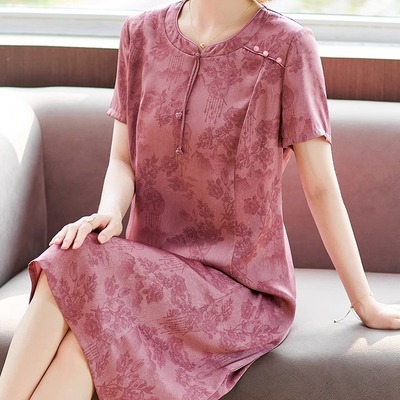 新中式桑蚕丝连衣裙夏新款妈妈装