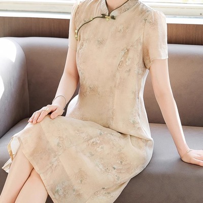 新中式国风盘扣连衣裙女夏妈妈装