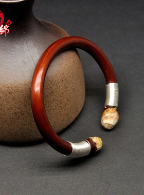 野生西藏山南无节鸡血藤6粗以上缠999纯银线陈鸿宇款民族风镯子