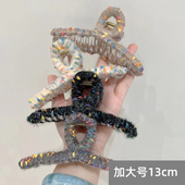 彩虹跳跳糖 可爱毛线发夹女后脑勺大号抓夹高级感网红鲨鱼夹ins风