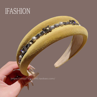 水钻珍珠宽边发箍法式 超仙少女头箍高级感百搭外出头饰女2024新款