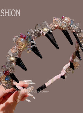 韩国精致水晶串珠发卡带齿发箍2025新款高级压发轻奢优雅头饰头箍