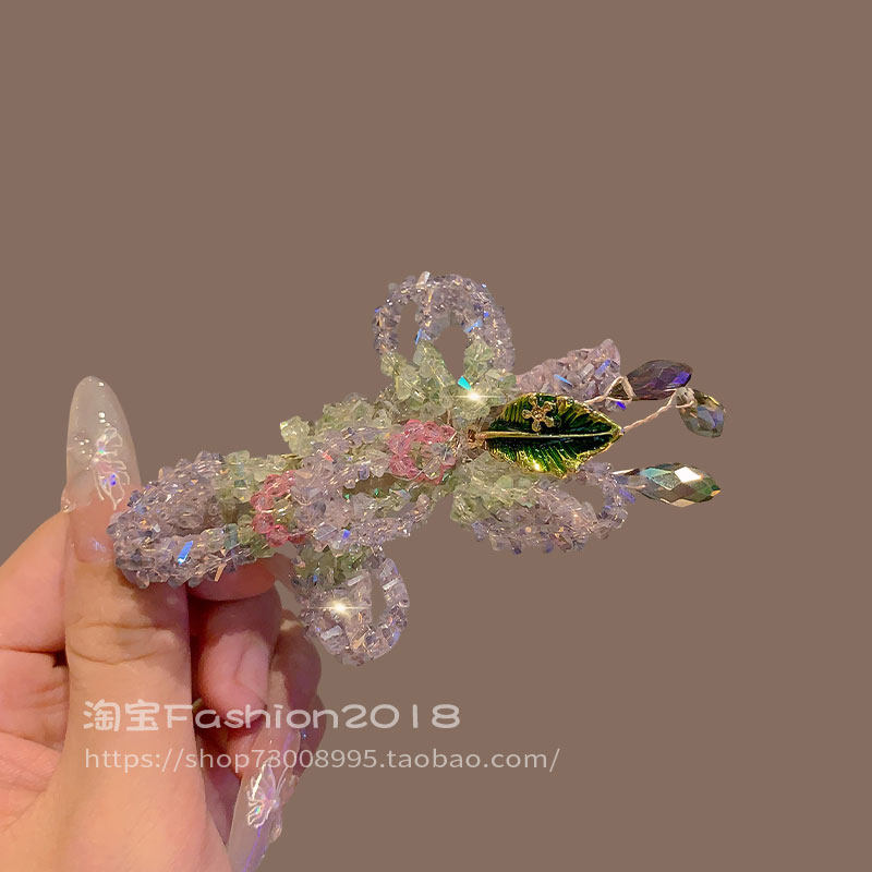 鸭嘴夹森系高级感花朵水晶边夹新中式刘海夹发饰侧边夹碎发夹发饰