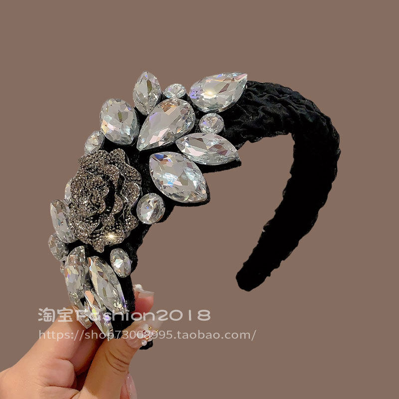 欧美水钻简约显脸小宽边发箍女新款头箍洗脸压发气质发卡头窟发饰