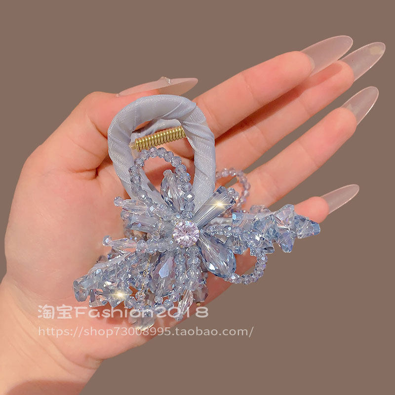 轻奢满钻水晶花朵流苏发夹女后脑勺盘发抓夹高级感鲨鱼夹发卡头饰