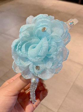 温柔珍珠天蓝色玫瑰花发夹鲨鱼夹