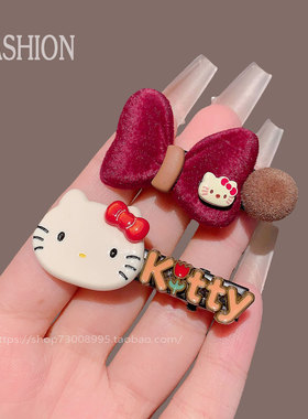 2025新款韩系卡通猫咪发夹甜美可爱蝴蝶结字母发饰无痕百搭小发夹