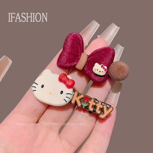 2025新款韩系卡通猫咪发夹甜美可爱蝴蝶结字母发饰无痕百搭小发夹