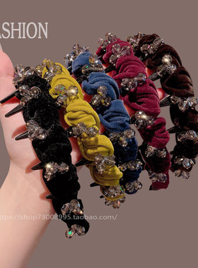 高级感气质波浪发箍丝绒秋冬水晶2025新款高颅顶轻奢头箍发卡发饰