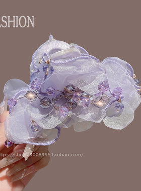 韩系高级感紫色水晶花朵抓夹女仙气发抓后脑勺盘发鲨鱼夹子盘发器