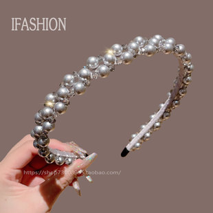 韩国东大门新款 气质水晶珍珠水钻发箍简约百搭甜美高级感头箍发饰