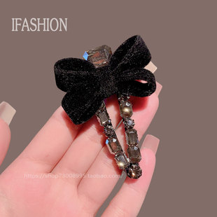 精致气质锆石蝴蝶结前额刘海一字侧边夹发夹子高端小众头饰鸭嘴夹