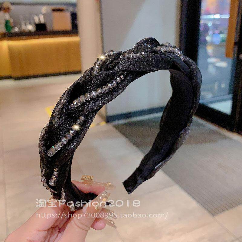 麻花发箍女手工编织串珠水晶头箍复古轻纱发卡韩国时尚百搭头饰