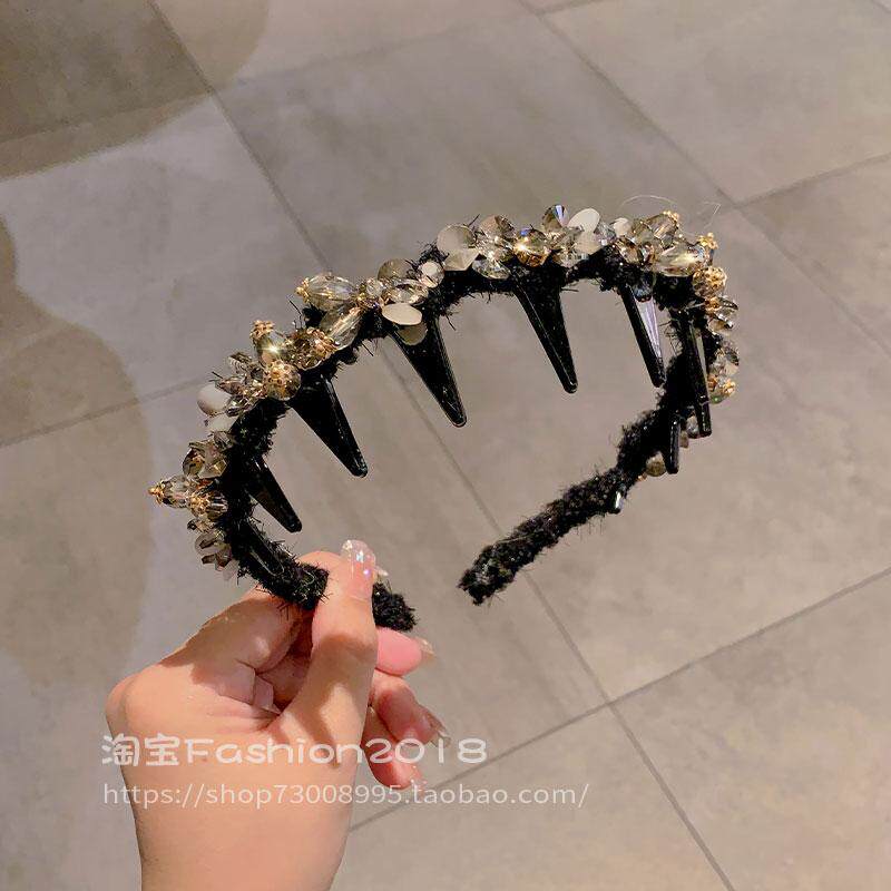 韩版重工满钻水晶发箍轻奢高端细边头箍碎发整理发捆外出百搭发卡