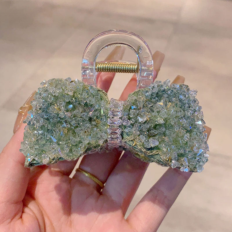 韩国新款小号复古牛仔蝴蝶结抓夹女气质简约鲨鱼夹亚克力发夹头饰