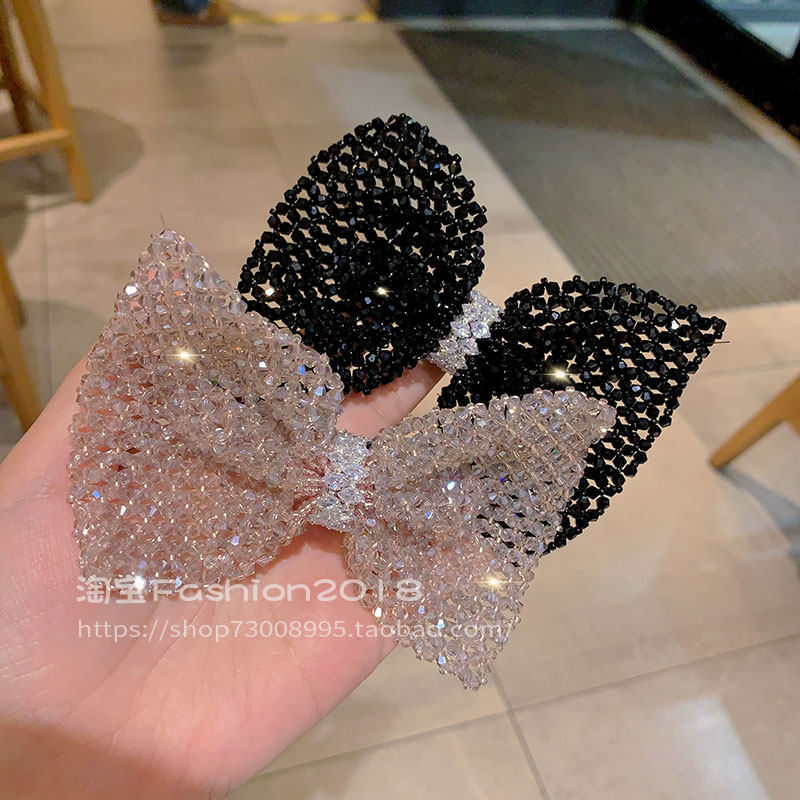 韩版大号弹簧夹水钻发夹马尾夹头花网红新款发卡顶夹横夹小众发饰