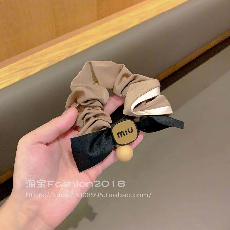 韩国新款复古布艺字母发圈女蝴蝶结珠珠头绳简约气质马尾扎发皮筋