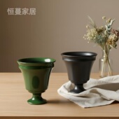 北欧风复古陶瓷花盆高脚杯高级家居装 饰盆栽蝴蝶兰花绿植盆插花器