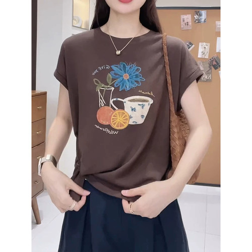 韩系不规则收腰短袖T恤女