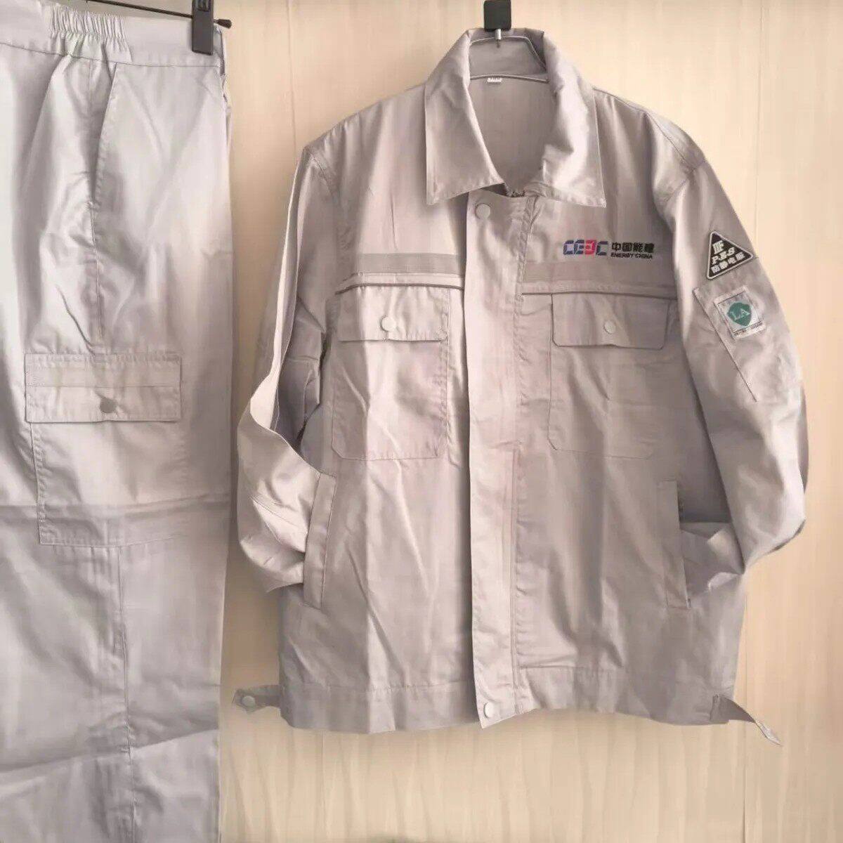 中国能建夏季涤棉工作服套装浅灰色长袖套装耐磨工作服量大优惠
