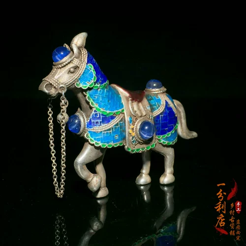 Сборник антиквариата старые серебряные голубые маленькие серебряные лошади ручной работы